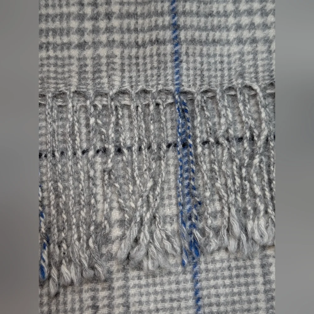 Enzo Mantovani Gray Blue Unisex 100% Cashmere Plaid Scarf